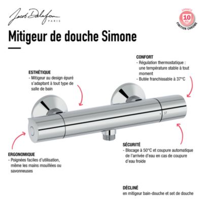 Mitigeur douche thermostatique JACOB DELAFON Simone chrome