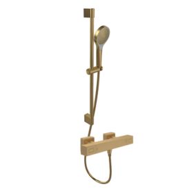 Mitigeur douche thermostatique VILLEROY ET BOCH Universal rectangle + Ensemble de douche Verve Showers 3 jets Or brossé