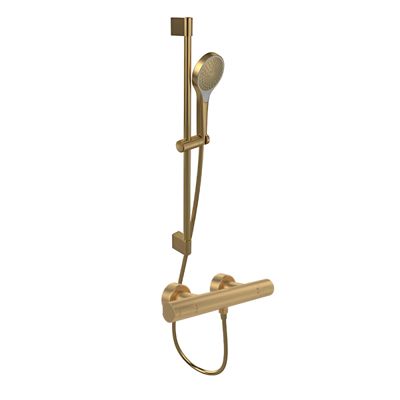 Mitigeur douche thermostatique VILLEROY ET BOCH Universal rond + Ensemble de douche Verve Showers 3 jets Or brossé