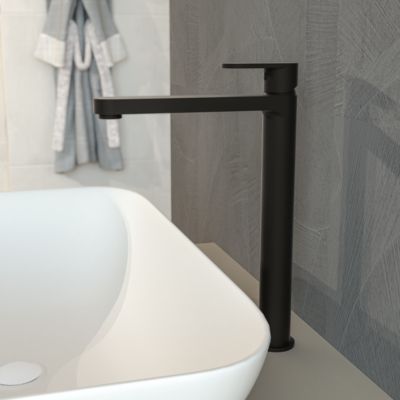 Mitigeur Haut Pour Lavabo De Design En Noir Mat, Sans Bonde. Collection Amalfi.
