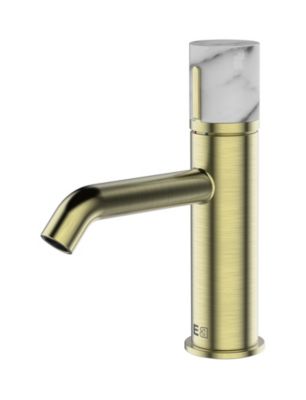 Mitigeur lavabo bas avec vidage en laiton doré et marbre blanc, Essebagno Manopola