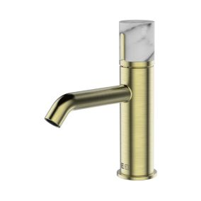 Mitigeur lavabo bas avec vidage en laiton doré et marbre blanc, Essebagno Manopola