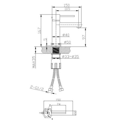 Mitigeur lavabo bas cuivre brossé Essebagno Luisa