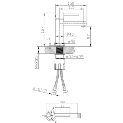 Mitigeur lavabo bas façon inox et noir Essebagno Envol