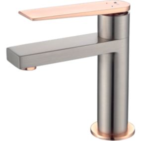 Mitigeur lavabo bas façon inox et or rose Essebagno Allure