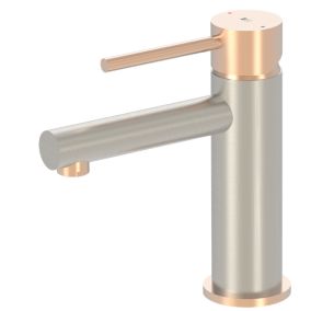 Mitigeur lavabo bas façon inox et or rose Essebagno Envol