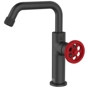 Mitigeur lavabo bas noir et manette rouge Essebagno Indus