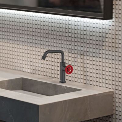 Mitigeur lavabo bas noir et manette rouge Essebagno Indus