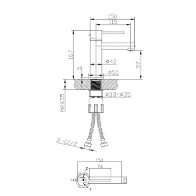 Mitigeur lavabo bas or brossé Essebagno Luisa