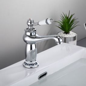 Mitigeur lavabo de salle de bain haute classique en laiton, Robinet Lavabo, haut poignée en céramique avec eau chaude et froide