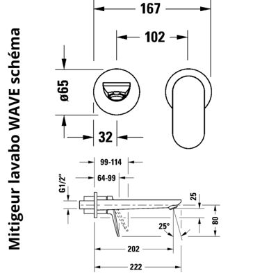 Mitigeur lavabo encastré DURAVIT Wave inox brossé + corps encastré