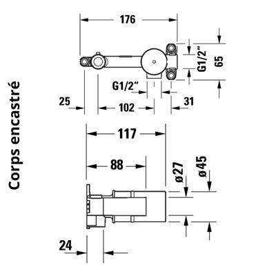 Mitigeur lavabo encastré DURAVIT Wave inox brossé + corps encastré