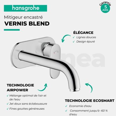 Mitigeur lavabo encastré mural Vernis Blend Noir mat 71576670 Hansgrohe