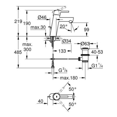 Mitigeur lavabo GROHE Concetto 23450001 - Bec fixe médium - Clapet de vidage - Limiteur de température - Chrome