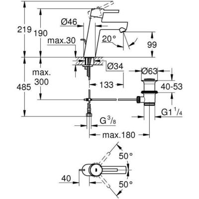 Mitigeur lavabo GROHE Concetto 23450001 - Bec fixe médium - Clapet de vidage - Limiteur de température - Chrome