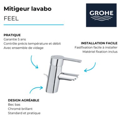 Mitigeur lavabo GROHE Quickfix Feel avec tirette et vidage taille S