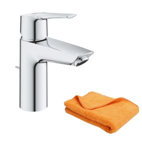 Mitigeur lavabo GROHE Quickfix Start 2021 avec tirette et vidage chromé taille S + microfibre