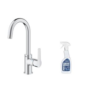 Mitigeur lavabo GROHE Quickfix Start 2021 avec tirette et vidage taille L + nettoyant GrohClean