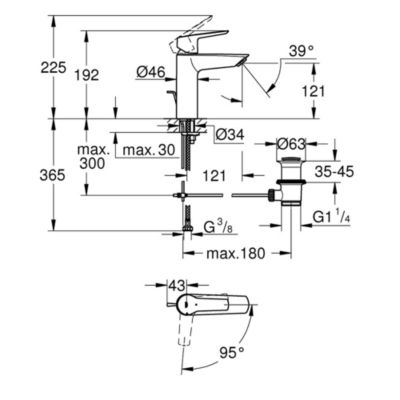 Mitigeur lavabo GROHE Quickfix Start 2021 avec tirette et vidage taille M