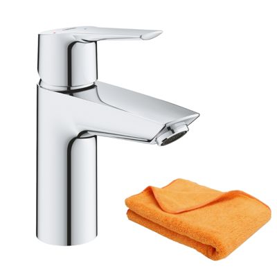 Mitigeur lavabo GROHE Quickfix Start 2021 avec vidage Push-Open taille S chromé + microfibre