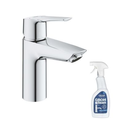 Mitigeur lavabo GROHE Quickfix Start 2021 avec vidage Push-Open taille S chromé + nettoyant GrohClean