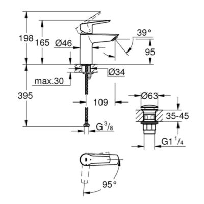 Mitigeur lavabo GROHE Quickfix Start 2021 avec vidage Push-Open taille S chromé + nettoyant GrohClean