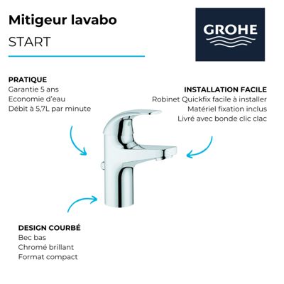 Mitigeur lavabo GROHE Quickfix Start Curve taille S + nettoyant GrohClean