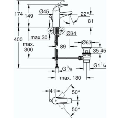 Mitigeur lavabo GROHE Quickfix Start Curve taille S + nettoyant GrohClean