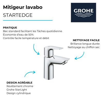 Mitigeur lavabo GROHE Quickfix Start Edge taille S + nettoyant GrohClean
