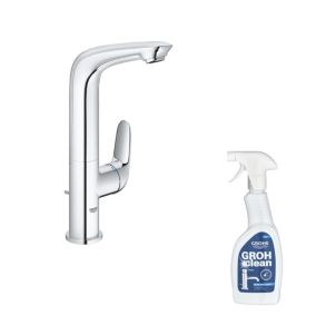 Mitigeur lavabo GROHE Quickfix Wave 2015 avec tirette et vidage taille L + nettoyant GrohClean