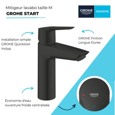 Mitigeur lavabo GROHE Start ouverture eau froide noir M