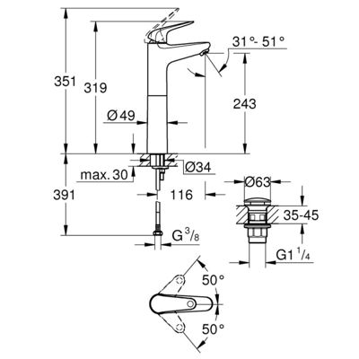 Mitigeur lavabo GROHE Swift avec vidage Push open chromé XL