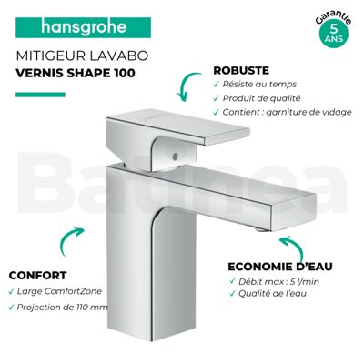 Mitigeur lavabo HANSGROHE 100 avec tirette et vidage chrome + nettoyant Briochin