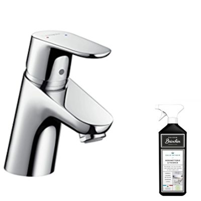 Mitigeur lavabo HANSGROHE 70 sans tirette ni vidage bas débit chrome + nettoyant Briochin