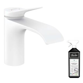 Mitigeur lavabo HANSGROHE 80 sans tirette ni vidage blanc mat + nettoyant Briochin