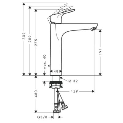 Mitigeur lavabo HANSGROHE Focus, 190 Eco C3, avec tirette chromé