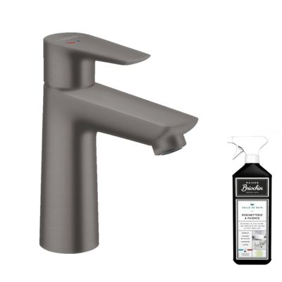Mitigeur lavabo HANSGROHE Talis E 110 CoolStart sans tirette ni vidage noir chrome brossé + nettoyant Briochin