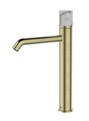 Mitigeur lavabo haut avec vidage en laiton doré et marbre blanc, Essebagno Manopola