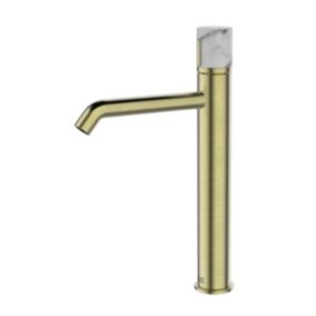 Mitigeur lavabo haut avec vidage en laiton doré et marbre blanc, Essebagno Manopola