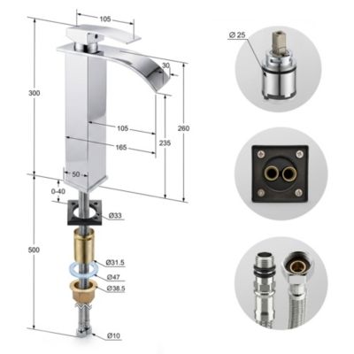 Mitigeur lavabo haut cascade chromé vasque à poser robinet salle de bain EVIO