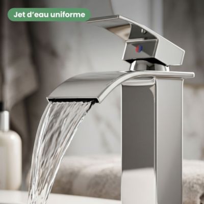 Mitigeur lavabo haut cascade chromé vasque à poser robinet salle de bain EVIO