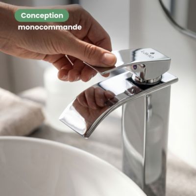 Mitigeur lavabo haut cascade chromé vasque à poser robinet salle de bain EVIO