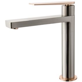 Mitigeur lavabo haut façon inox et or rose Essebagno Allure