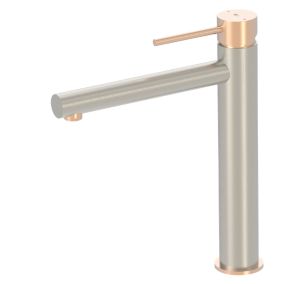 Mitigeur lavabo haut façon inox et or rose Essebagno Envol