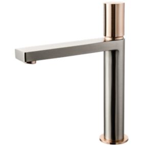 Mitigeur lavabo haut façon inox et or rose Essebagno Exil