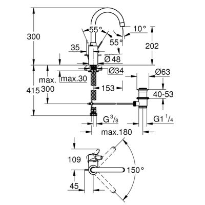 Mitigeur lavabo haut GROHE Eurosmart Cosmopolitan L