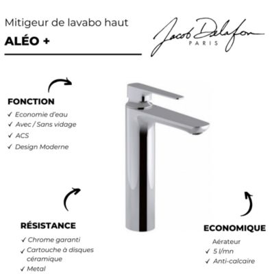 Mitigeur lavabo haut JACOB DELAFON Aleo+ avec vidage