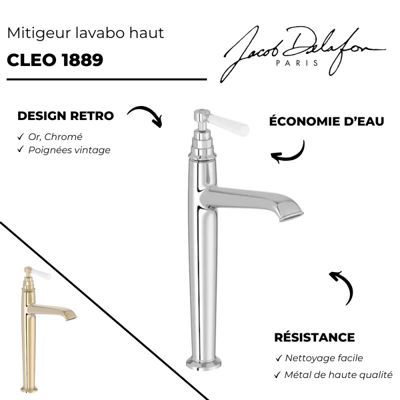 Mitigeur lavabo haut JACOB DELAFON Cléo 1889 chrome + nettoyant Briochin