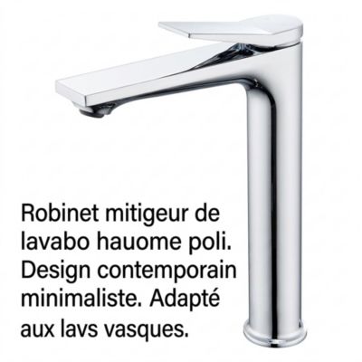 Mitigeur lavabo haut monotrou chromé pour vasque à poser avec flexibles