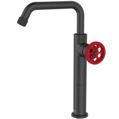 Mitigeur lavabo haut noir et manette rouge Essebagno Indus